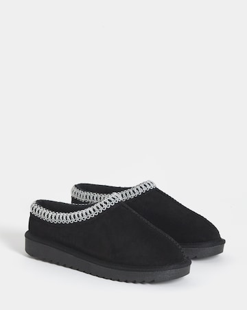 Reese Suede Embroidery Mule Snug Slippers - Wide Fit (E)