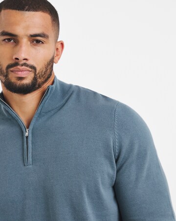 Cotton 1/4 Zip Funnel Knit Top