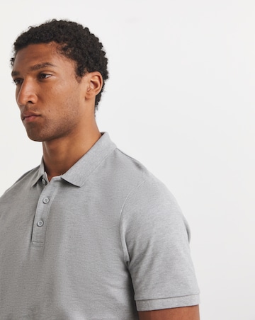Pure Cotton Marl Pique Polo Long Length- Charcoal