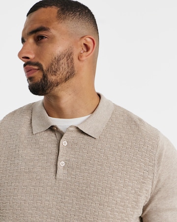 Textured Long Sleeve Knitted Polo