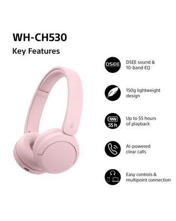 Sony WH-CH530 Wireless On-Ear Headphones - Pink