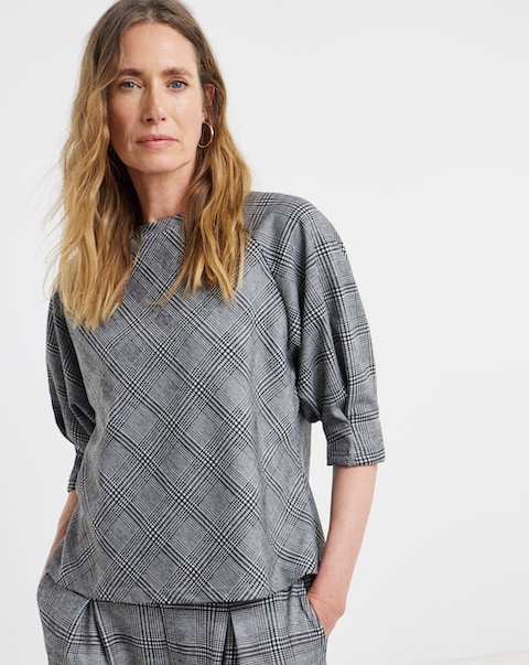 Grey Check Raglan Sleeve Top