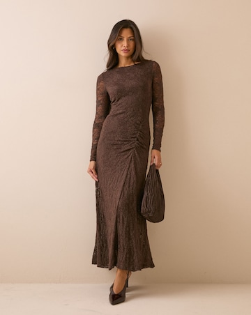 NOBODY'S CHILD HAILEY LACE RUCHED MIDI DRESS