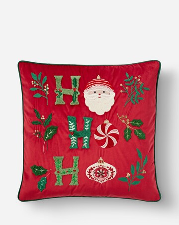 Ho Ho Ho Embroidered Velvet Christmas Cushion