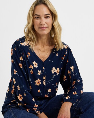 Floral Print Button Front Long Sleeve Top