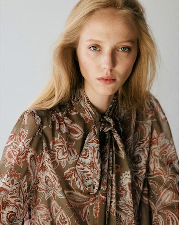 Mango Floral Tie Blouse