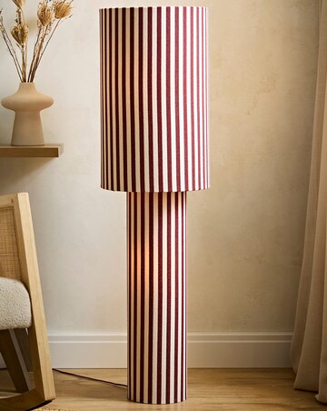 ValueLights Florence Burgundy Pinstripe Linen Midi Floor Lamp