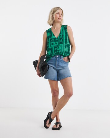 Abstract Print V Neck Woven Vest