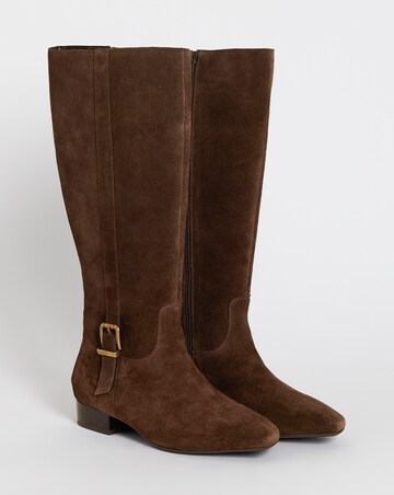 Roxy Suede Knee High Buckle Riding Boots - Wide Fit (E) & Curvy Calf