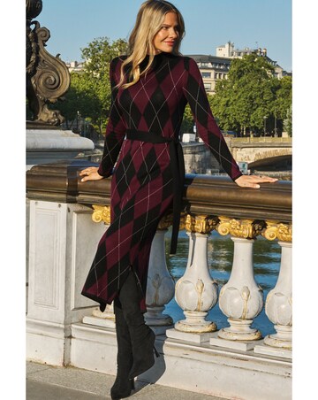 Sosandar Plum Argyle Knitted Column Dress