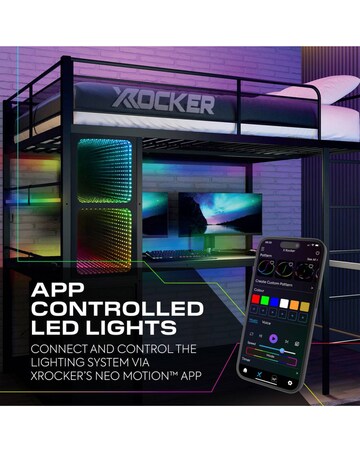 X Rocker Battlebunk XL Infinity RGB Double High Sleeper Bunk Bed - Black