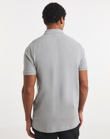 Pure Cotton Marl Pique Polo Long Length- Charcoal
