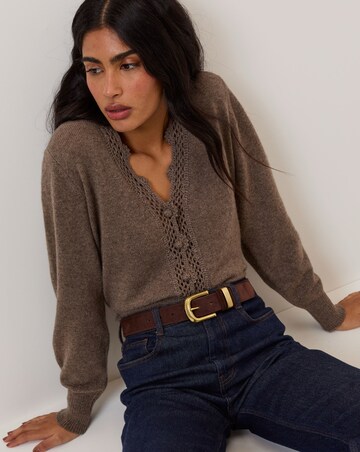 NOBODY'S CHILD CROCHET TRIM V NECK CARDIGAN