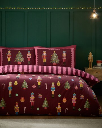 Catherine Lansfield Christmas Nutcracker Stripe Duvet Cover Set