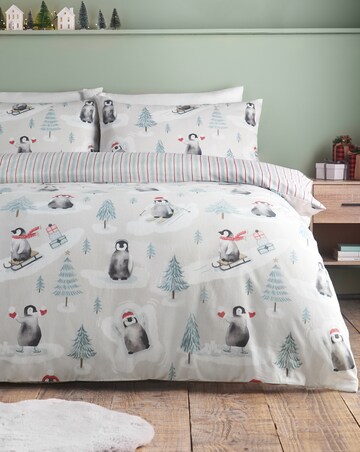 Catherine Lansfield Brushed Christmas Penguins Duvet Cover Set