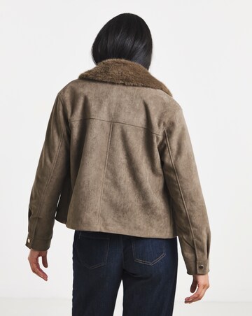 Taupe Suedette Faux Fur Collar Jacket