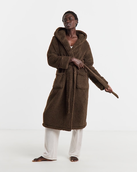 Pretty Secrets Teddy Hooded Dressing Gown Chocolate