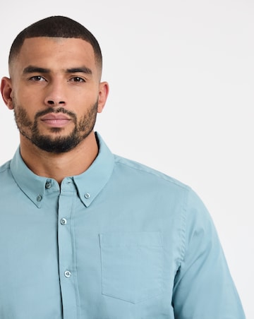 Steel Blue Long Sleeve Button Down Poplin Shirt