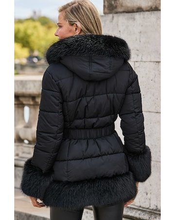 Sosandar Short Padded Coat with Faux Fur
