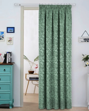 Buckingham Jacquard Light Filtering Pencil Pleat Lined Door Curtain