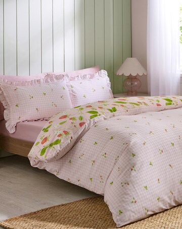 Catherine Lansfield Strawberry Frills Duvet Cover Set with Gingham Reverse