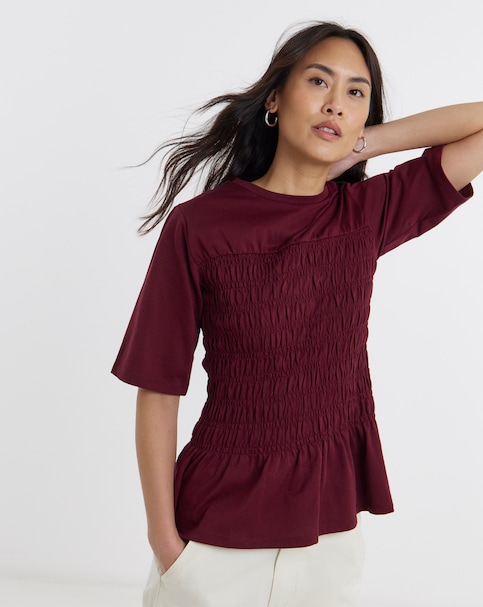 Shirred Short Sleeve Top