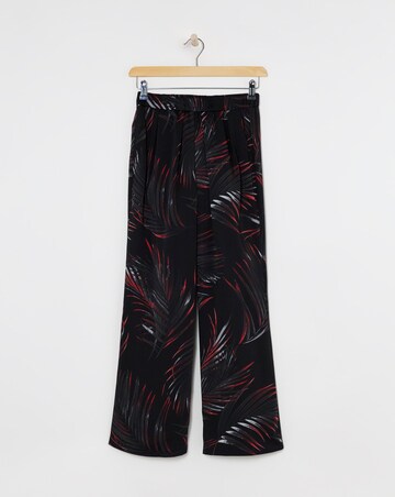 Black Palm Print Satin Wide Leg Trousers