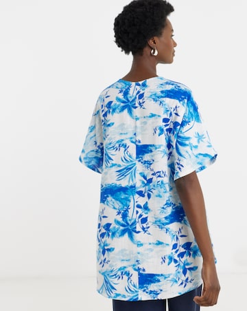 Printed Linen Mix Metal Trim Tunic Top