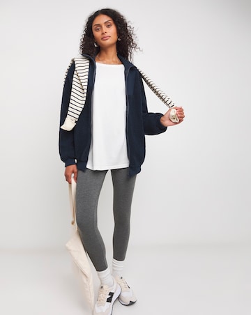 Navy Borg Rib Collar Zip Up Jacket