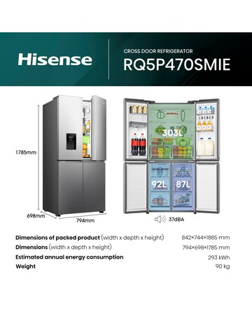 Hisense RQ5P470SMIE 80cm American 4 Door Fridge Freezer - Black