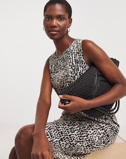 Printed Linen Sleeveless Shift Dress