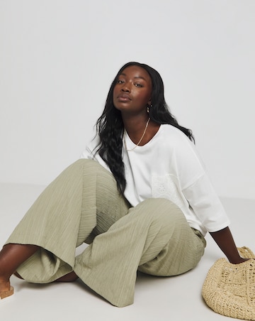 Simply Be White Broderie Pocket T-Shirt