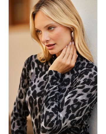 Sosandar High Neck Animal Printed Knit Top