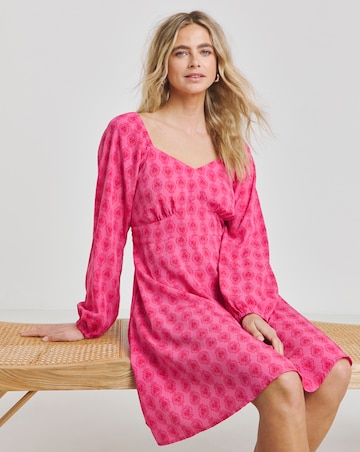 Pink Print Tie Back Skater Dress