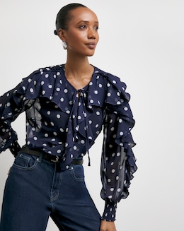 Joanna Hope Crinkle Chiffon Ruffle Blouse