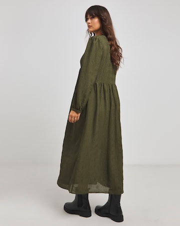 Native Youth Tonal Stripe Smock Maxi Dress With Oversized Pockets