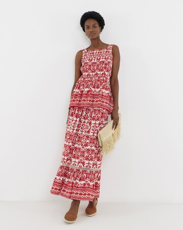 Border Print Square Neck Shirred Cami