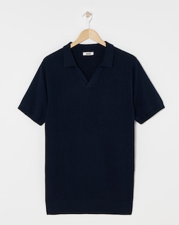 Navy Short Sleeve Textured Revere Knit Polo
