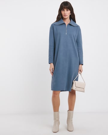 Roll Neck Zip Detail Cut and Sew Short Dress