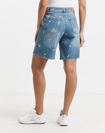 Mid Blue Fruit Embroidered Denim Bermuda Short