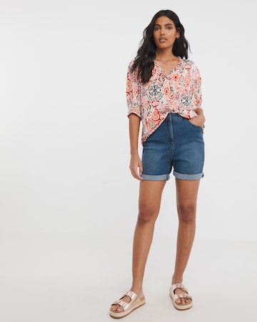 Printed Crinkle Frill Trim Top