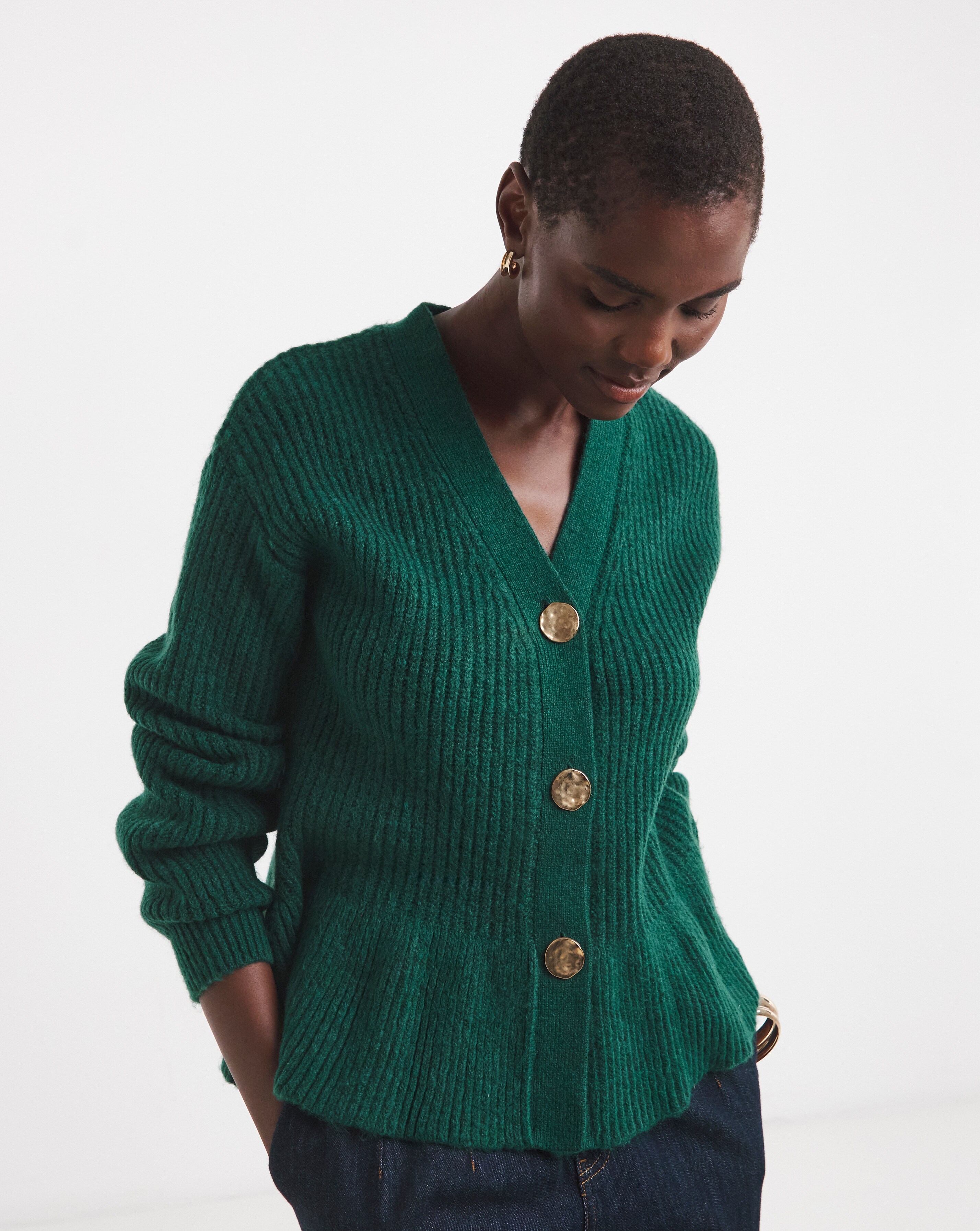 Round Neck Peplum Cardigan | Ambrose Wilson