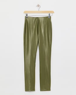 Dark Olive PU Leather Look Legging with Stretch