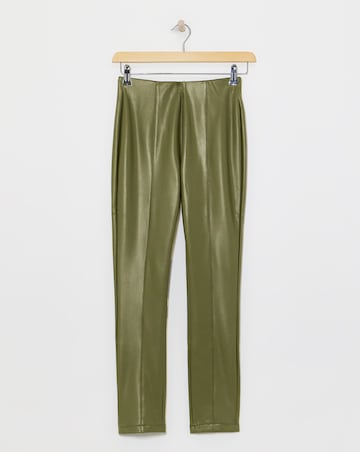 Dark Olive PU Leather Look Legging with Stretch