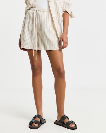Simply Be Neutral Striped Tie Waist Linen Mix Shorts