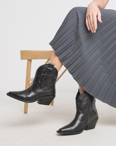 Angelique Embroidered Leather Ankle Western Boots - Extra Wide Fit (EEE)