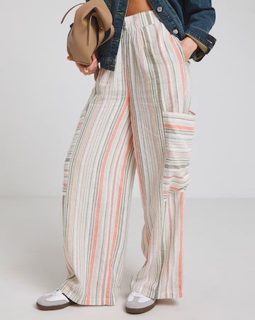 Native Youth Multi Stripe Wide Leg Linen Mix Trousers