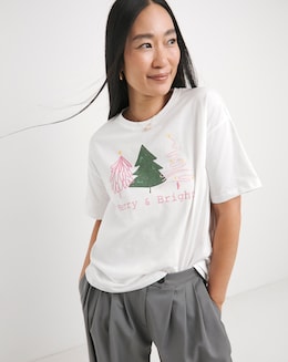 White Merry &amp; Bright Christmas T-Shirt