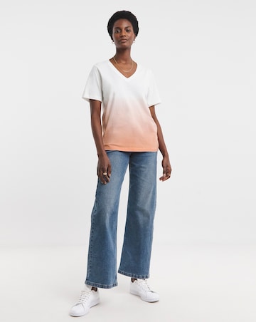 Pure Cotton V Neck Short Sleeve Ombre T-Shirt