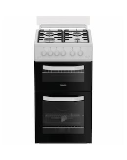 Hotpoint HTG5GCWL 50cm Gas Twin Cooker with Glass Lid - White